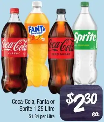 Farmer Jack's Coca-Cola, Fanta or Sprite 1.25 Litre offer