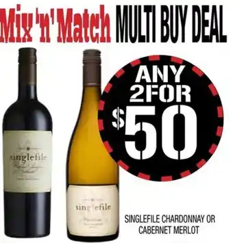 Farmer Jack's SINGLEFILE CHARDONNAY OR CABERNET MERLOT offer