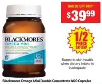 Chemist Warehouse Blackmores Omega Mini Double Concentrate 400 Capsules offer