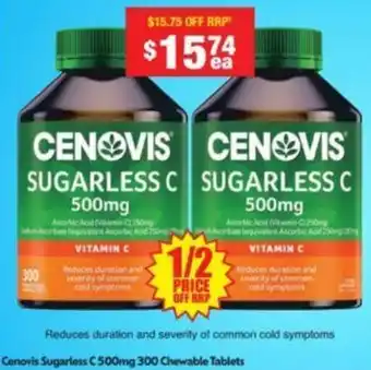 Chemist Warehouse Cenovis Sugarless C 500mg 300 Chewable Tablets offer