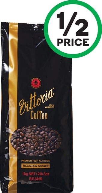 Woolworths Vittoria Mountain Grown Coffee Beans or Ground 1 kg or Organic Beans 1 kg offer