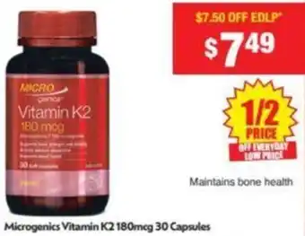 Microgenics Vitamin K2 180mcg 30 Capsules
