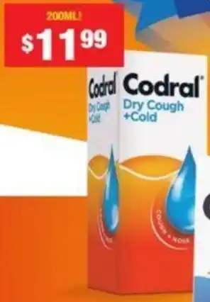 Chemist Warehouse Codral Dry Cough +Cold 200ml offer