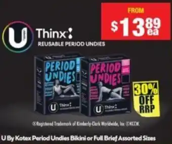 Chemist Warehouse U By Kotex Period Undies Bikini or Full Brief Assorted Sizes offer