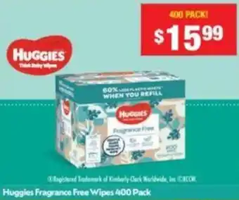 Chemist Warehouse Huggies Fragrance Free Wipes 400 Pack offer