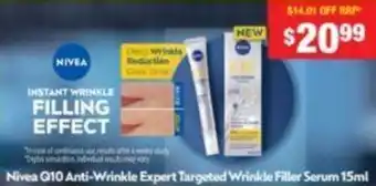 Chemist Warehouse Nivea Q10 Anti-Wrinkle Expert Targeted Wrinkle Filler Serum 15ml offer