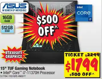 JB Hi-Fi Asus 15" TUF Gaming Notebook 16GB offer