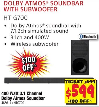 JB Hi-Fi 400 Watt 3.1 Channel Dolby Atmos Soundbar offer