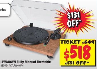 JB Hi-Fi Audio-Technica LPW40WN Fully Manual Turntable offer