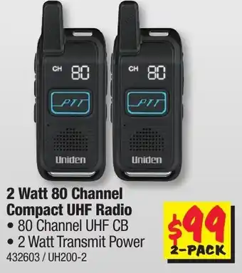 JB Hi-Fi Uniden 2 Watt 80 Channel Compact UHF Radio offer