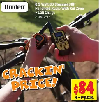 JB Hi-Fi Uniden 0.5 Watt 80 Channel UHF Handheld Radio with Kid Zone offer