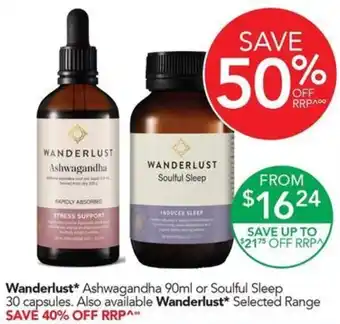 Terry White Wanderlust Ashwagandha 90ml or Soulful Sleep 30 capsules offer