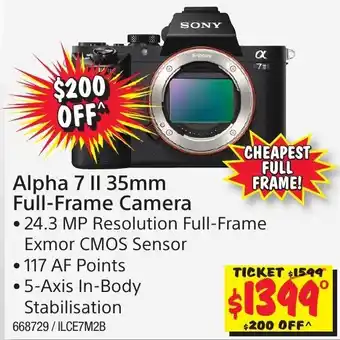 JB Hi-Fi Sony Alpha 7 II 35mm Full-Frame Camera offer