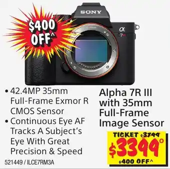 JB Hi-Fi Sony Alpha 7R III with 35mm Full-Frame Image Sensor offer