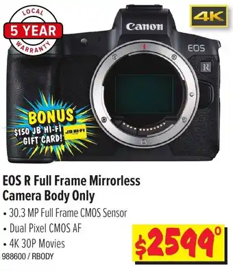 JB Hi-Fi Canon EOS R Full Frame Mirrorless Camera Body Only Body offer