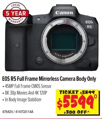 JB Hi-Fi Canon EOS R5 Full Frame Mirrorless Camera Body Only offer