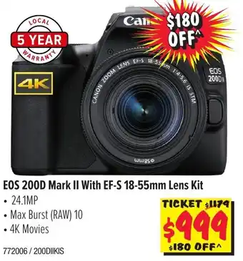 JB Hi-Fi Canon EOS 200D Mark II with EF-S 18-55mm Lens Kit offer