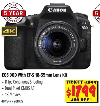 JB Hi-Fi Canon EOS 90D with EF-S 18-55mm Lens Kit offer