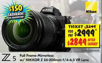 JB Hi-Fi Nikon Z5 Full Frame Mirrorless w/ Nikkor Z 24-200mm F4-6.3 VR Lens offer