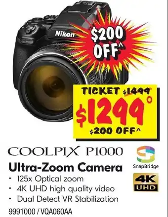 JB Hi-Fi Nikon Coolpix P1000 Ultra-Zoom Camera offer