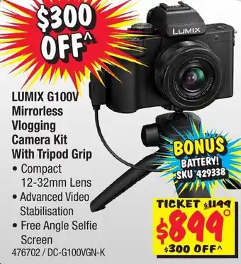 JB Hi-Fi Lumix G100V Mirrorless Vlogging Camera Kit with Tripod Grip offer