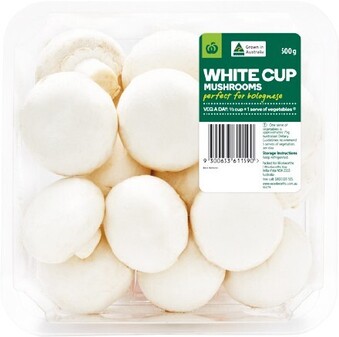 Woolworths Australian Cup or Sliced Mushrooms 500g Pack offer