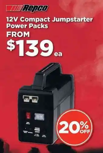 Repco 12V Compact Jumpstarter Power Packs offer