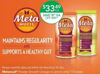 Terry White Metamucil Powder Smooth Orange or Lemon Lime 114 doses offer