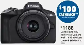 Harvey Norman Canon EOS R50 Mirrorless Camera with 18-45mm Lens Limited Edition Kit offer