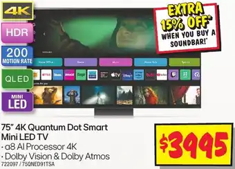 JB Hi-Fi 75" 4K Quantum Dot Smart Mini LED TV offer