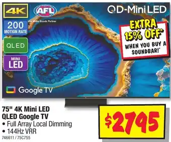 JB Hi-Fi 75" 4K Mini LED QLED Google TV offer