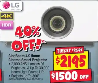 JB Hi-Fi CineBeam 4K Home Cinema Smart Projector offer