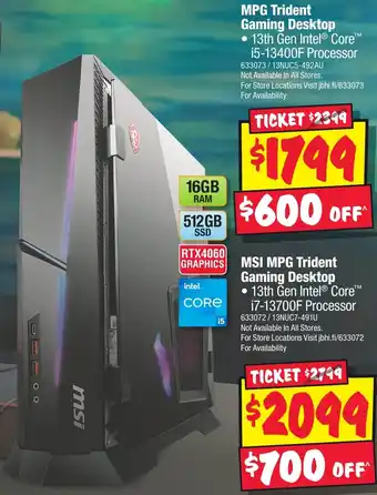 JB Hi-Fi MSI MPG Trident Gaming Desktop offer