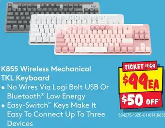 JB Hi-Fi K855 Wireless Mechanical TKL Keyboard offer