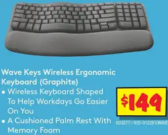 JB Hi-Fi Wave Keys Wireless Ergonomic Keyboard (Graphite) offer