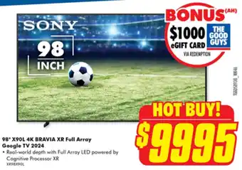 The Good Guys SONY 98" X90L 4K BRAVIA XR Full Array Google TV 2024 offer