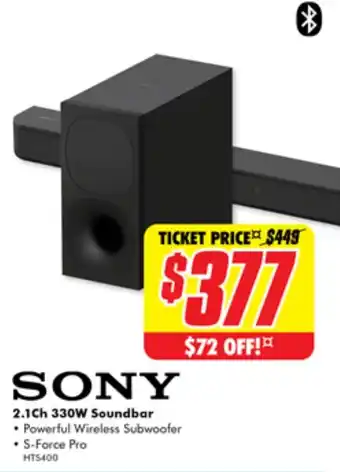 The Good Guys SONY 2.1Ch 330W Soundbar offer