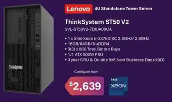 Lenovo. 4U Standalone Tower Server ThinkSystem ST50 V2