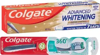 IGA Colgate MaxFresh or Advanced Whitening Toothpaste 115g or 360° Toothbrush 1 Pack Selected Varieties offer