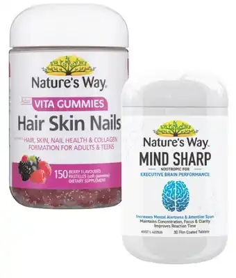 Coles Nature's Way Adult Vita Gummies Hair Skin Nails 150 Pack or Mind Sharp Tablets 30 Pack^ offer