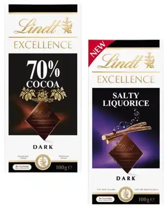 Coles Lindt Excellence or Lindor Block Chocolate 80g-100g offer