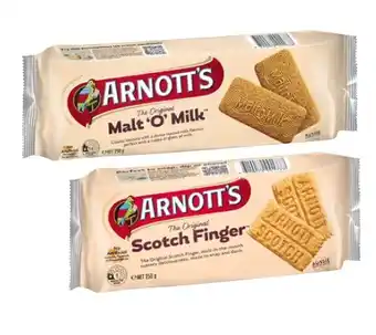 Coles Arnott's Scotch Finger or Malt'o'Milk Biscuits 250g offer