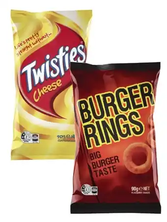 Coles Twisties, Burger Rings or Cheetos 80g-90g offer