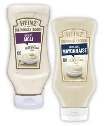 Coles Heinz Seriously Good Aioli or Mayonnaise 500mL offer