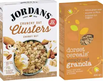 Coles Jordans Granola or Oat Clusters 500g-750g or Dorset Granola or Muesli 450g offer