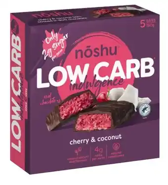 Coles Noshu Low Carb Indulgence Cherry & Coconut Bar 160g offer