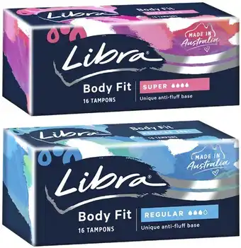 Coles Libra Body Fit Regular or Super Tampons 16 Pack offer