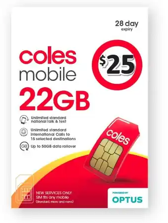 Coles Coles Mobile $25 Prepaid SIM offer