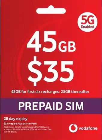 Coles Vodafone $35 Prepaid Plus Starter Pack offer