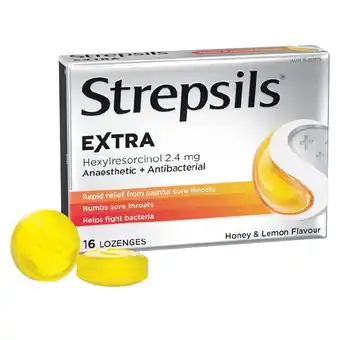 Woolworths Strepsils Extra Honey & Lemon Sore Throat Fast Numb Lozenges Pk 16 offer